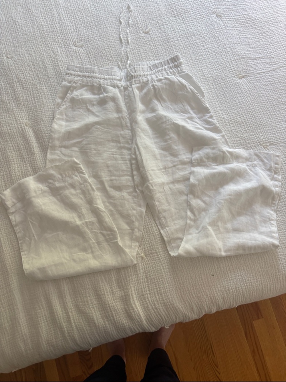 Tommy Bahama White Elastic Waist Linen-Blend Pants